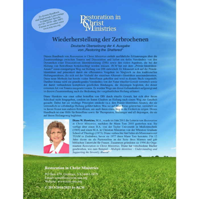 Wiederherstellung der Zerbrochenen Back Cover Image Restoring the Shattered Restoration in Christ Ministries RCM