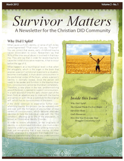 Front Cover Image for March 2012 Survivor Matters Newsletter