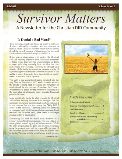 Front Cover Image for July 2012 Survivor Matters Newsletter