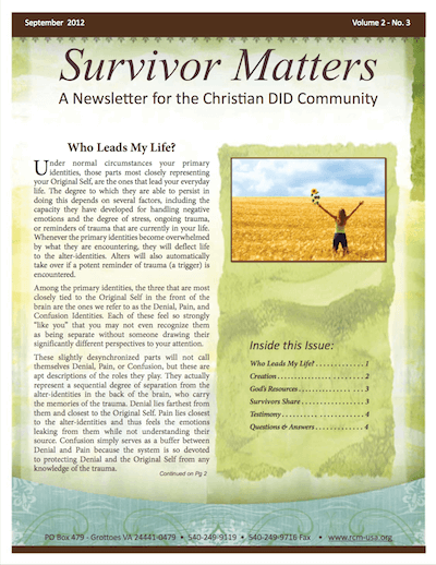 Front Cover Image for September 2012 Survivor Matters Newsletter