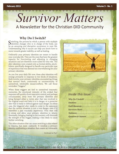 Front Cover Image for February 2013 Survivor Matters Newsletter