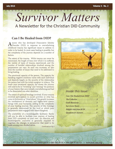 Front Cover Image for July 2013 Survivor Matters Newsletter