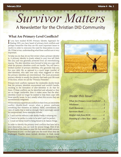 Front Cover Image for February 2014 Survivor Matters Newsletter