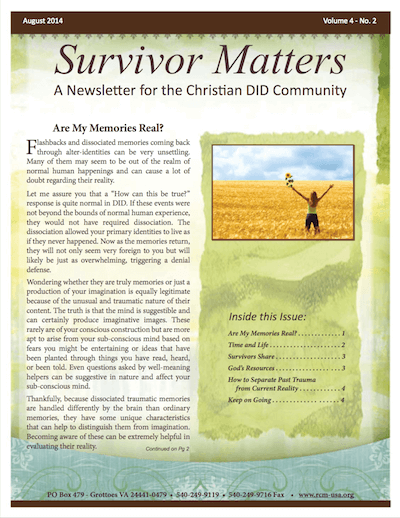 Front Cover image for August 2014 Survivor Matters Newsletter