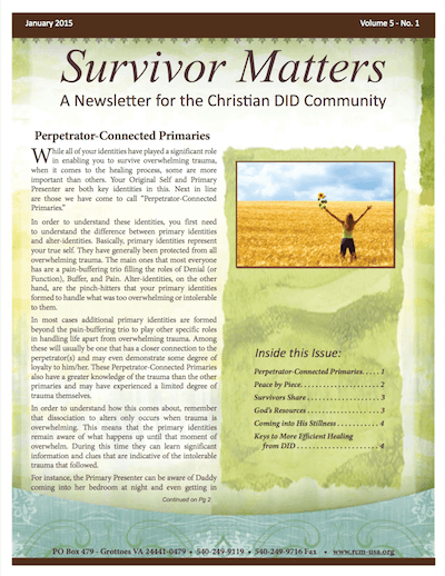 Front Cover Image for January 2015 Survivor Matters Newsletter