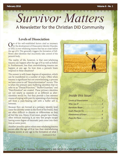 Front Cover Image February 2016 Survivor Matters Newsletter